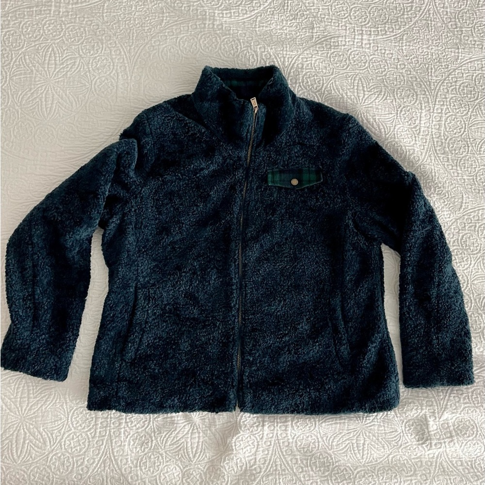 Pendleton Womens XL Deep Pile Fleece Teddy Zip Sweatshirt Jacket Blue